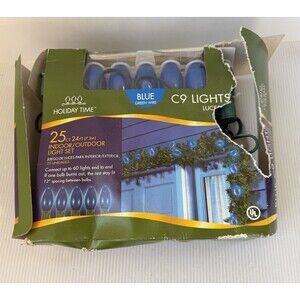 Blue String Lights C9 Indoor Outdoor 25 Ct Ceramic Incandescent Christmas